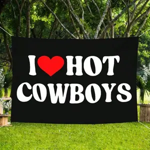I Love Hot Cowboys Tapestry 3x5 FT - Polyester Western Aesthetic Wall Hanging for Bachelorette Party & Bedroom Decor, Funny Cowgirl Banner