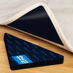 12-piece carpet tape set, anti-slip carpet pad clips suitable for hardwood floors and tiles, reusable and washable carpet tape for area rugs, double-sided adhesive carpet stickers to keep corners taut (black)