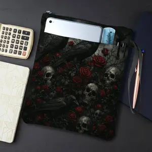 1PC Gothic Skull Crow Print Book Cover with Zipper Closure - Book Protector & Storage Bag, Front Pocket for Students, Teachers, Office Supplies.