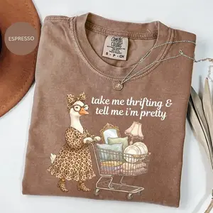 Comfort Colors Take Me Thrifting Shirt, Funny Duck Thrift Tee, Vintage Grandmacore Aesthetic Graphic, Unisex T-Shirt Gift