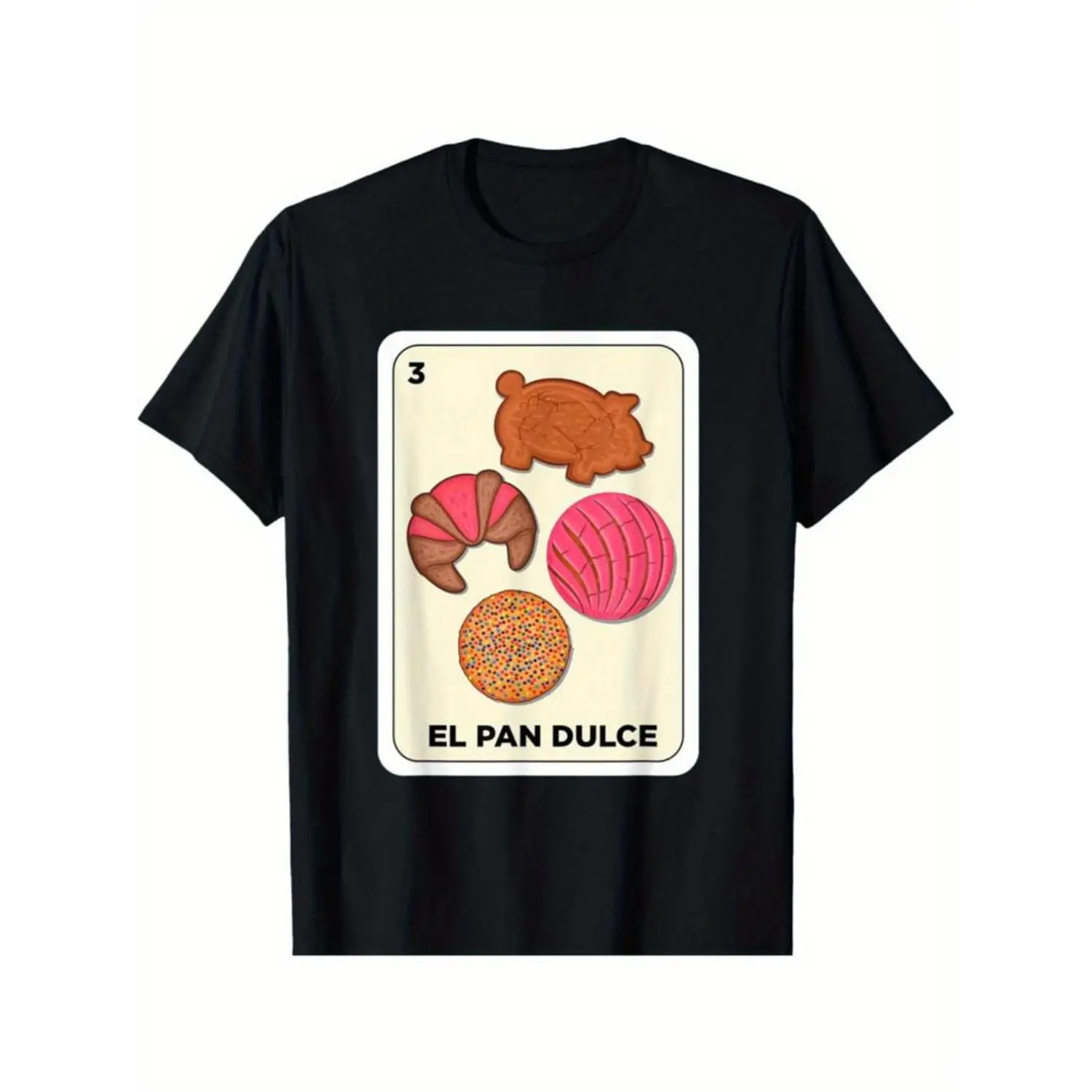 100% Cotton Pan Dulce Conchas Mexican Spanish Bingo Card El Pan Dulce T-Shirt