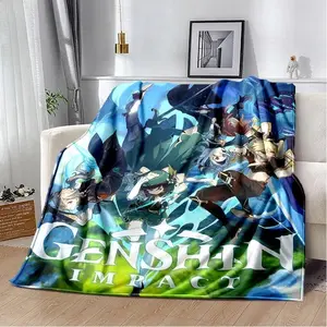 Genshin Impact Game Blanket Ultra Soft Plush Flannel Cozy Warm Bedroom Living Room Couch Sofa Picnic Throw Cover Decor Decorative Throw Perfect Birthday Gift Christmas Gift for Gamers Fans Kids Teens Men Women Anime Style