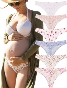 KUKU PANDA 6 Packs Women's Sexy No Show Thong Nylon Cotton Comfotable Maternity Panties Seamless Underwear Invisible Quick Dry