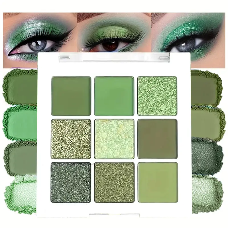Women's Avocado Green Eyeshadow Palette - 9-Color Matte Shimmer, Highly Pigmented, Blend Easily, Alcohol-Free Fresh Green Makeup Collection