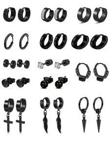 Men's Punk Style Stainless Steel Earrings, Earring Set, Studs Earrings, Fashion Cross Design Earrings for Party, Daily Decor, Trendy All-match & Exquisite Jewelry for Birthday Gift
