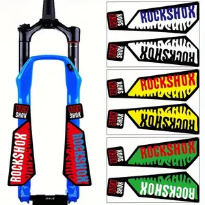 1SET Niche Fork Racing Aesthetic Sticker (for mountain bike accessories/cycling decor gadgets) RockShox contrast color logo texture design, fits passionate & hardcore MTB racing-style lovers' taste Decor sticker + niche cycling racing-style decor goods