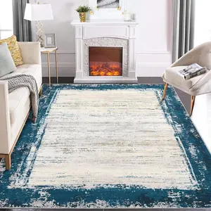【GARVEE】Large Area Rug 8x10 - Washable, Neutral Tone, Modern Geometric Design with Border, Anti-Slip Backing, Machine Washable, Ideal for Living Room, Teal Color