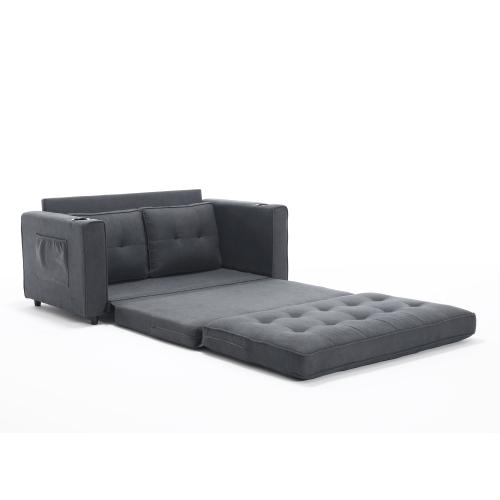 VIDEO Provided 3-in-1 Upholstered Futon Sofa Convertible Sofa Bed,Foldable Tufted Loveseat With Pull Out Sleeper Couch Bed