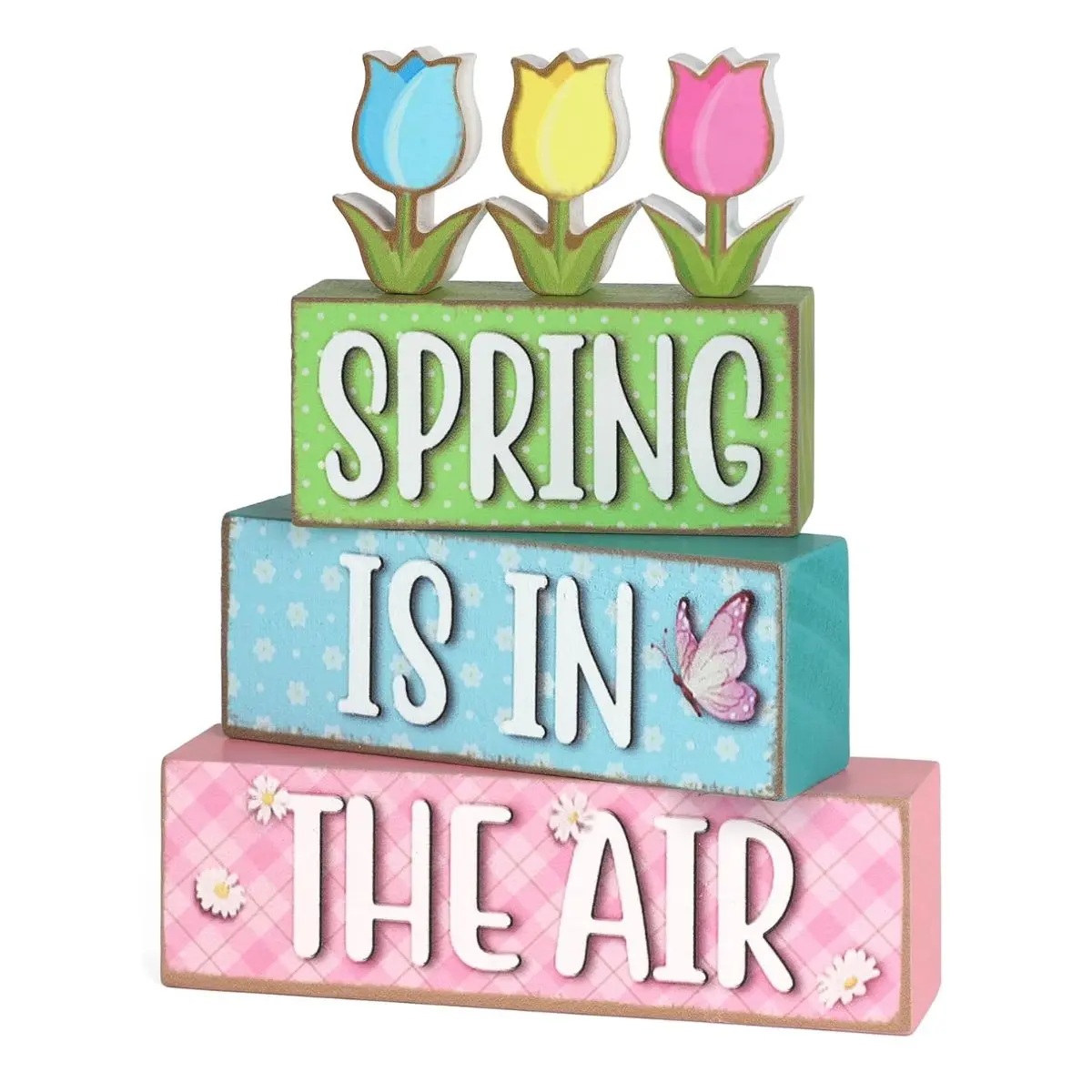 6PCS Wooden Tulip Table Decor – Spring Farmhouse Tiered Tray & Easter Centerpieces