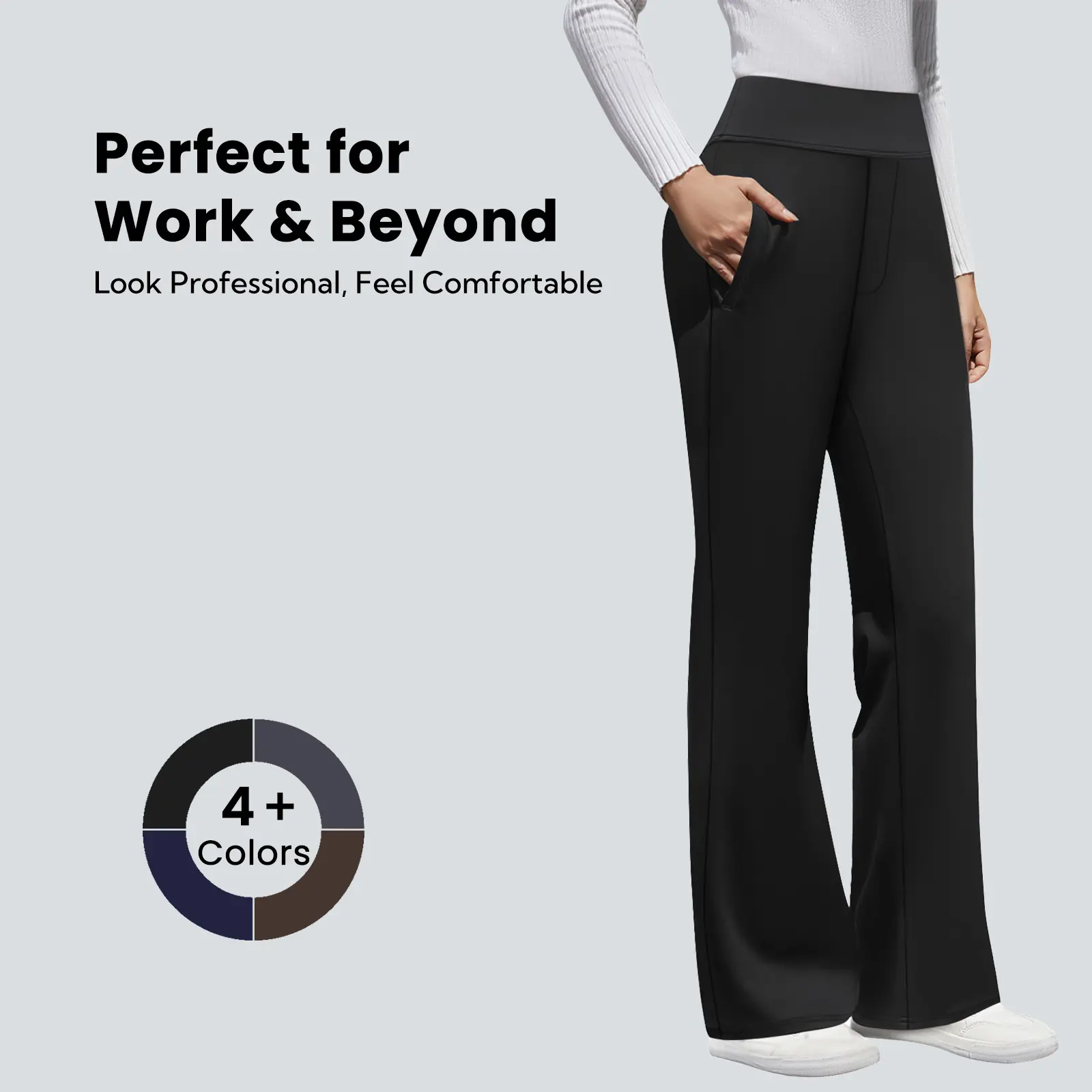 DLOODA Women's High-Waisted Stretchy Bootcut Work Pants - Pull-On Fitted Basic Pants with Pockets, Women's Business Casual Formal Office Bottoms, Work Pants Women, Business Casual Pants