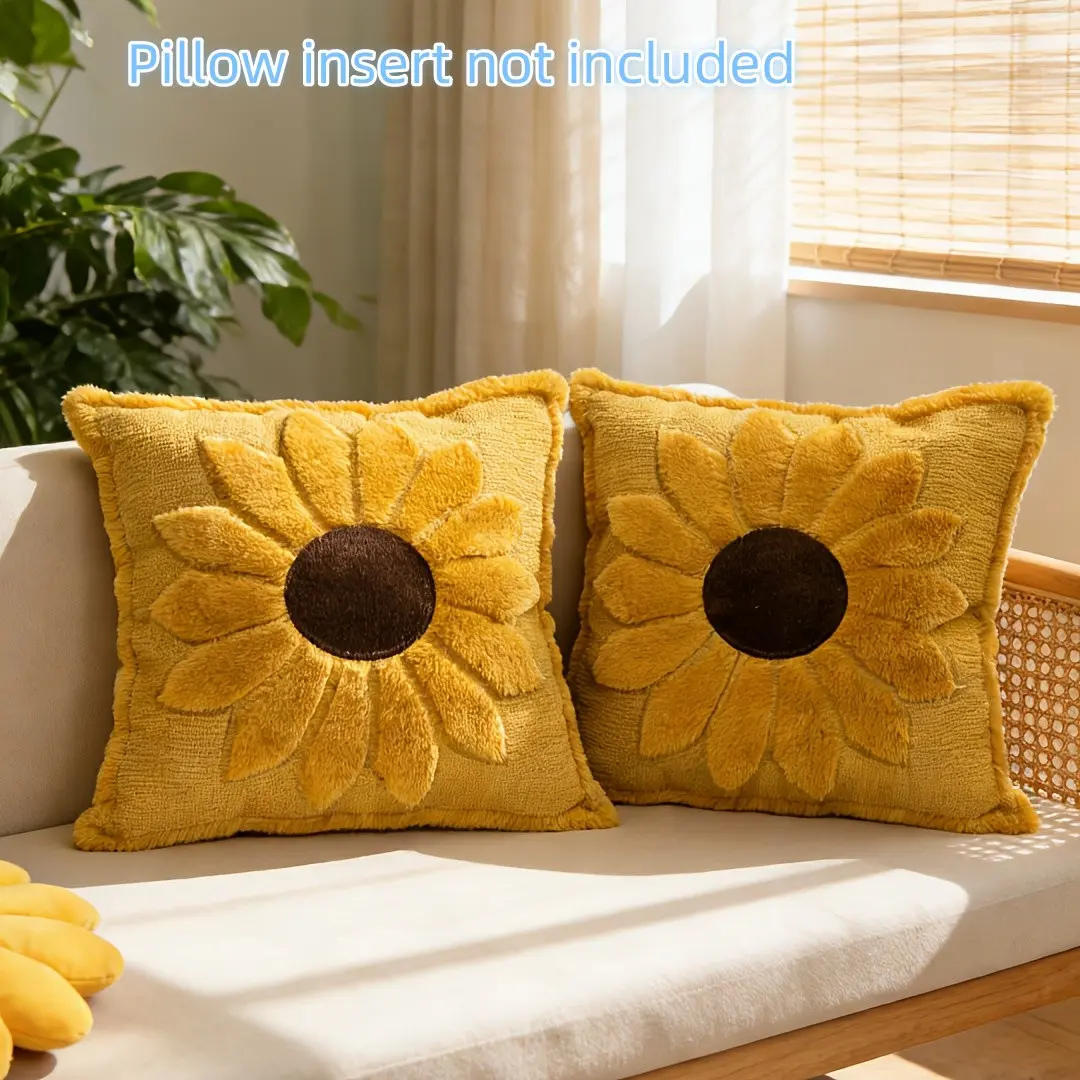 2 plush soft giant sunflower pillow covers, Couch cushion covers, 18x18 inches, plush soft material sunflower decorated pillow cover, suitable for spring and summer, holidays, bedroom, living room, sofa decoration (excluding pillow core)