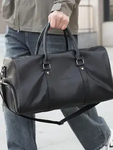 Men's travel tote bag with solid color and clean color, zipper closure, fashionable and versatile, casual and simple, suitable for college students, business trips, travel, fitness, large capacity men's tote bag Durable travel bag