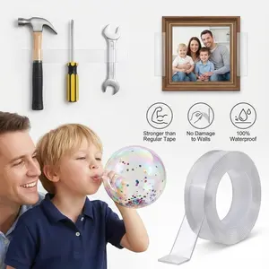 Ultra-strong Double Sided Adhesive Nano Tape Heavy Duty Transparent Reusable Tapes Heat Resistance for Bathroom Home Decoration Picture Hanging Picture Hanging 16.4 FT Traceless Magic Tape