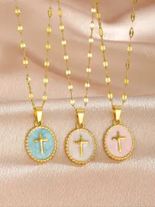 Women Stainless Steel Cross Pendant Necklace Set, Minimalist Chain Necklaces, Fashionable Daily Wear Jewelry for Women & Girls, Perfect Party Festival Accessory