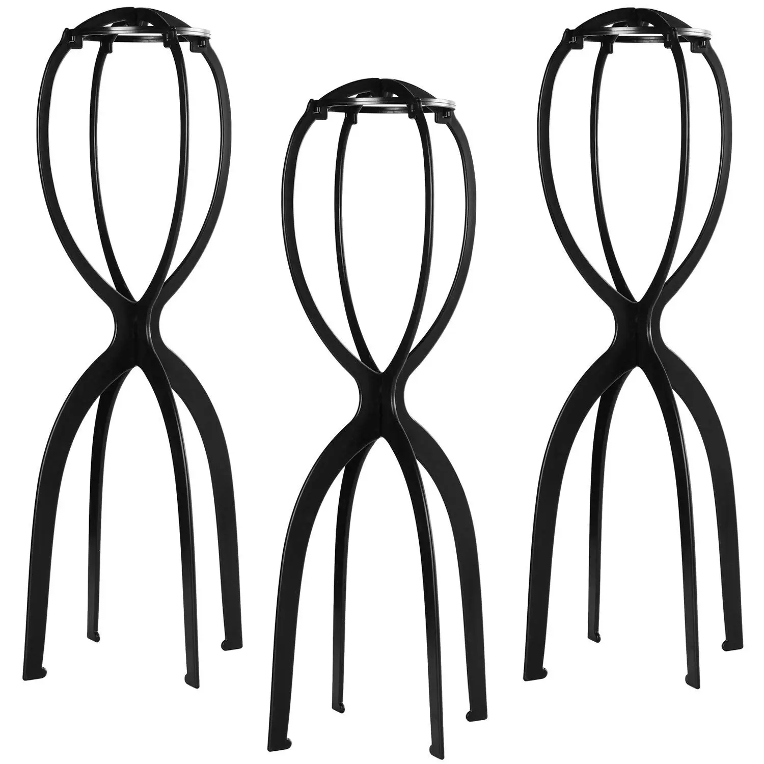 19.7 Inch Tall Portable Wig Stand - 3 Pack Black Holder with Installation Kit, Cosplay Tripod for Travel & All Wig Types