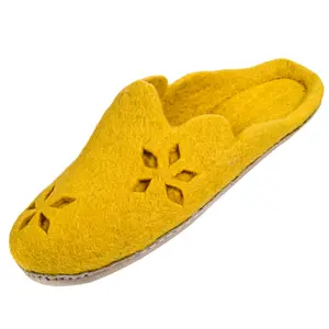 Herblandia Women's Cut Merino Wool Slipper Slide Comfort Walking Shoes Footwear - Yellow