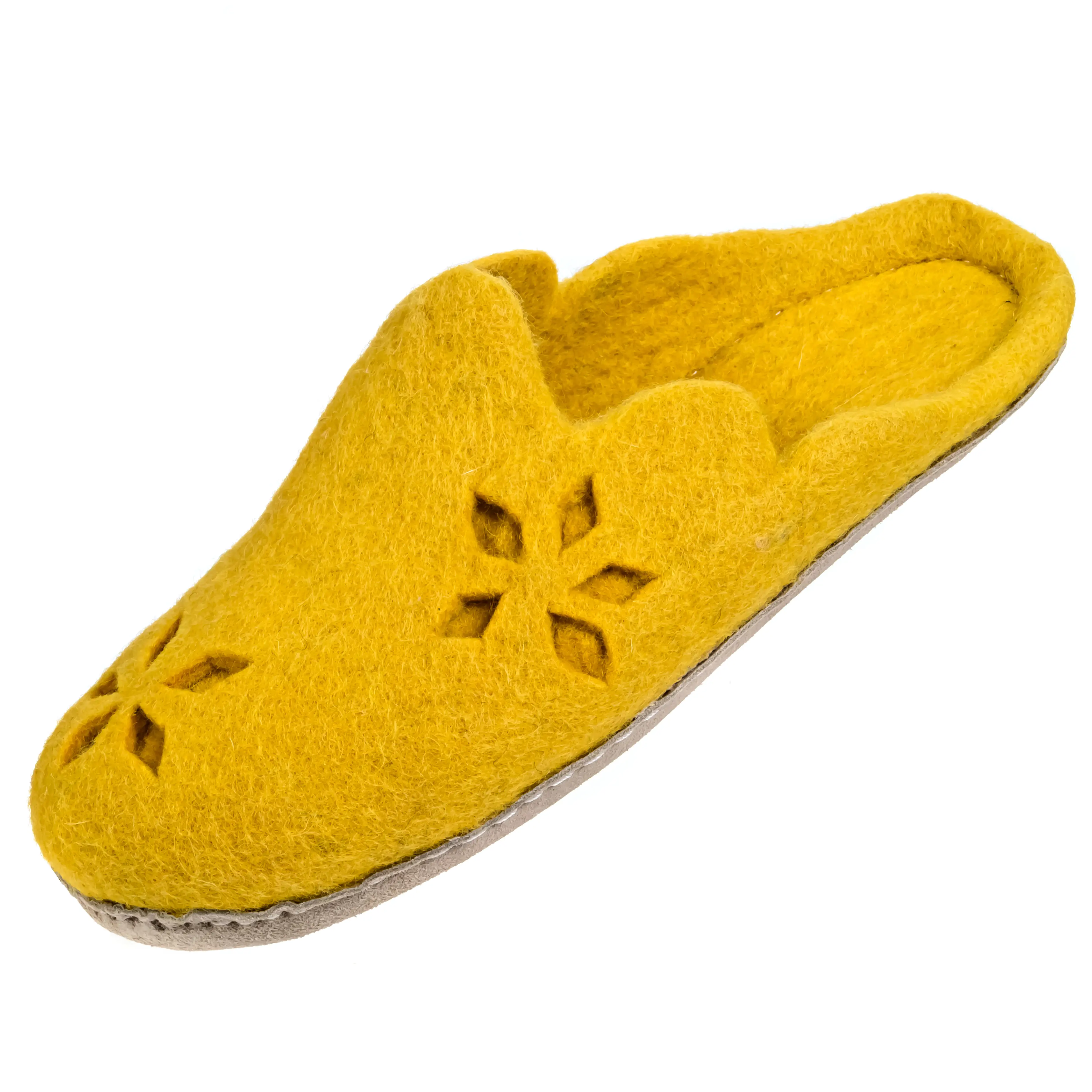 Herblandia Women's Cut Merino Wool Slipper Slide Comfort Walking Shoes Footwear - Yellow