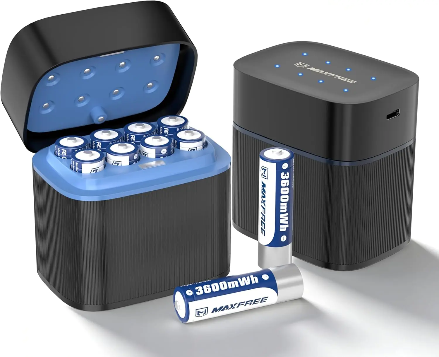 Maxfree Rechargeable AA Batteries Lithium with Charger, 8-Pack 1.5V 3600mWh | Long Lasting Double A Batteries with LED Display, Cycle Times Up to 2500 – Fast Charging for Blink Outdoor Cameras & Toys