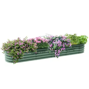 Outsunny 8' x 2' x 1' Galvanized Raised Garden Bed Kit with Safety Edging, Easy DIY Stock Tank for Growing Flowers, Herbs & Vegetables