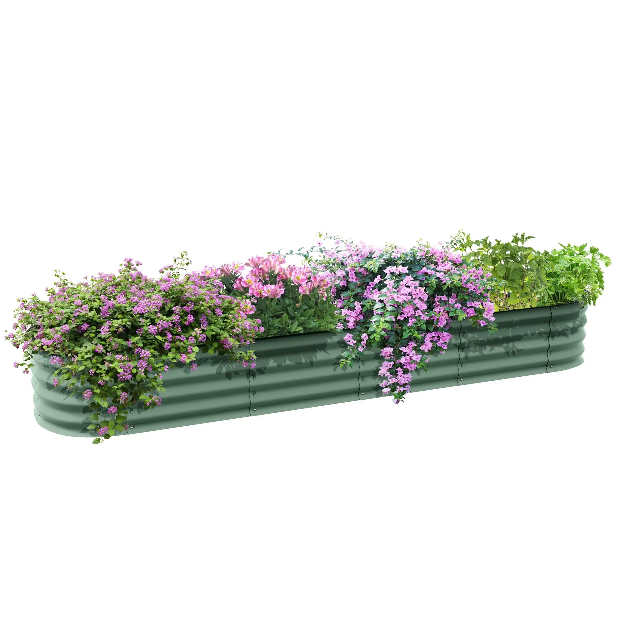 Outsunny 8' x 2' x 1' Galvanized Raised Garden Bed Kit with Safety Edging, Easy DIY Stock Tank for Growing Flowers, Herbs & Vegetables
