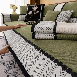 Thick Chenille Fabric Sofa Cover, Non-Slip Single-Piece Plaid Hanging Design, Pet-Friendly Easy-to-Clean Couch Cover for Single Chair, Double Couch and L-Shaped Sofa