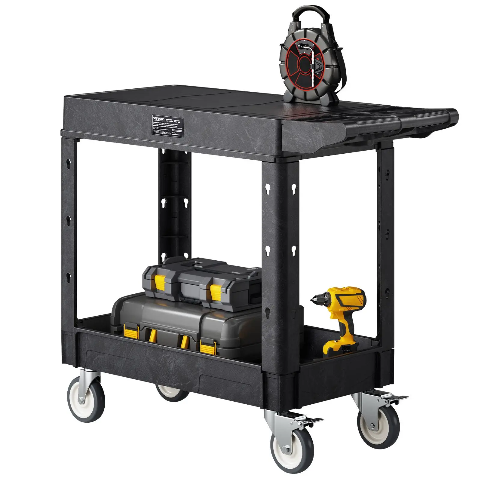 【Summerfinds】VEVOR Utility Cart,550 lbs Load Capacity31.3 x 17.7-inch Service CartTwo-Shelf Heavy Duty Plastic Utility Cart with 360° Swivel Wheels (2 with Brakes)Suitable for WarehouseGarageCleaning, 360 Utility Carts, Configurable Utility Carts