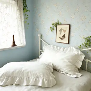 Multicolor French CountryY Ruffle Pillowcase – Solid White with Ruffled Edge, Soft Breathable Pillow Covers, Cozy Cottagecore Bedroom Decor for Romantic Home, Soft Pillow Covers for Princess Room, Aesthetic Cottagecore Gift for Her