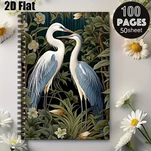 1 Pack Heron Spiral Coil Notebook, 5.7X8.26 Inch, Durable Binding, Perfect for Daily Journaling, Travel Notes, Nature Observation, Ideal Gift for Bird Lovers, Birthday, Thanksgiving, Christmas Present [2D] Flat