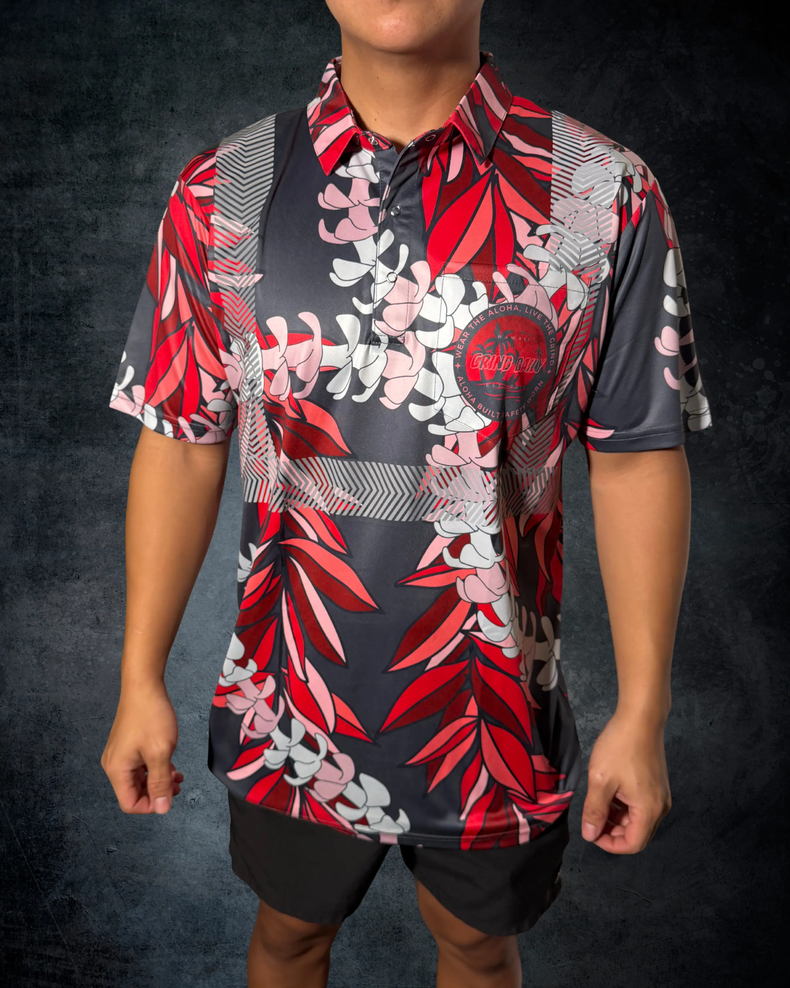Red Maile & Puakenikeni Lei Reflective Polo