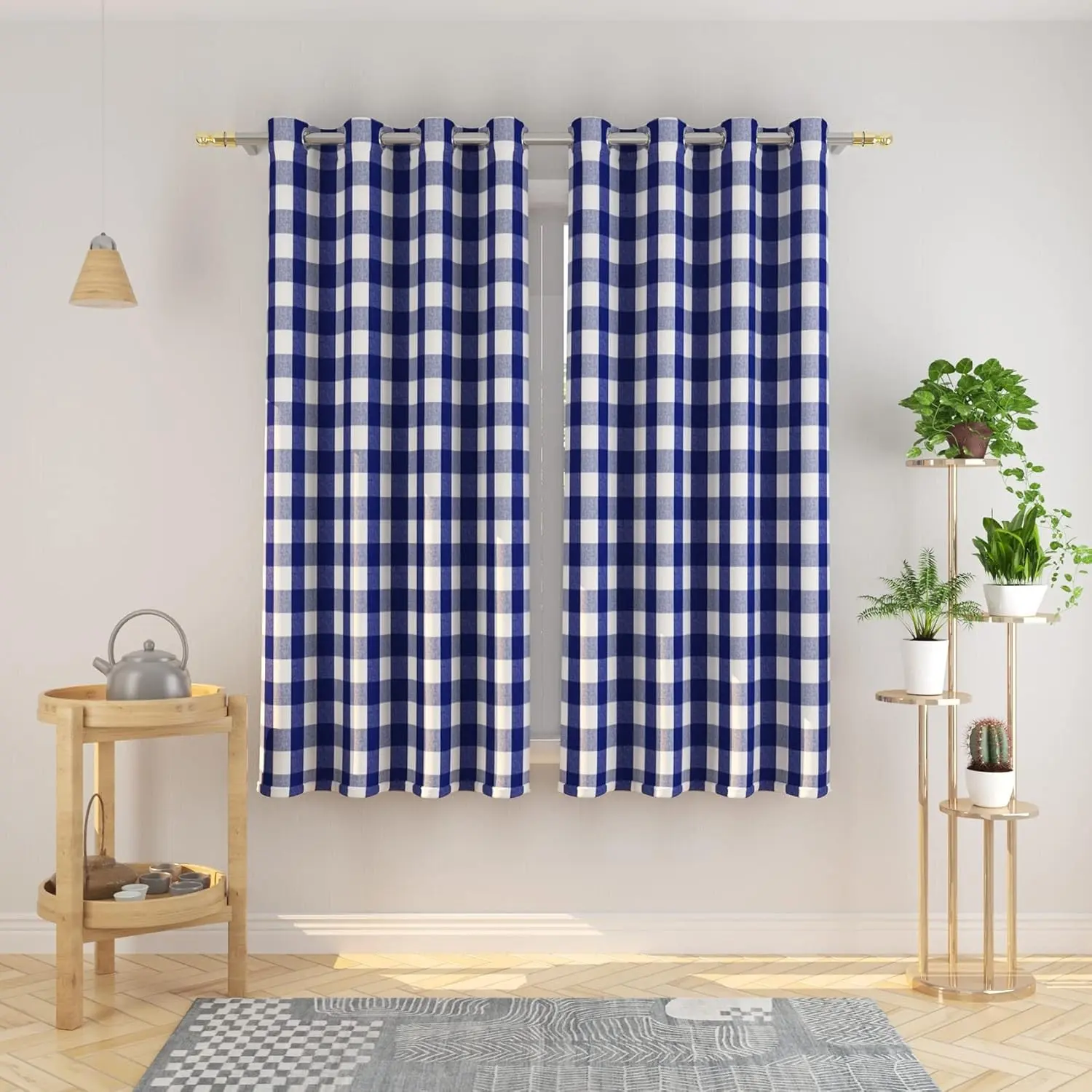 Buffalo Check Curtains 45 inches Long Basement Navy Blue and White Gingham Plaid Kitchen Window Curtain Panels Living Room Checker Drapes Bedroom Grommet Top Window Treatment 2 Panels