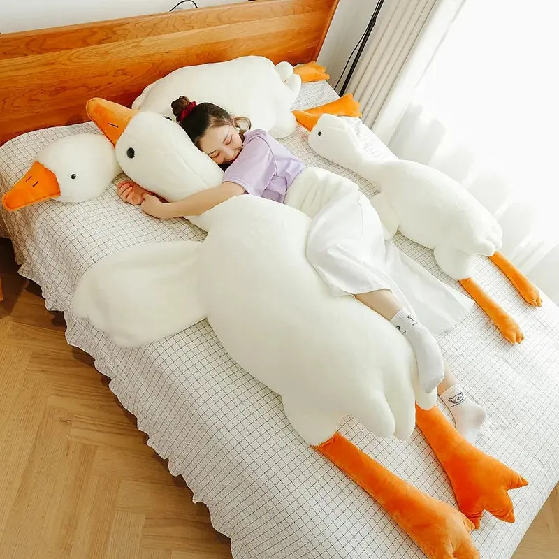 Big White Goose Plush Pillow - 90-190cm Lovely Stuffed Toy for Bedroom Sleep and Birthday Gifts