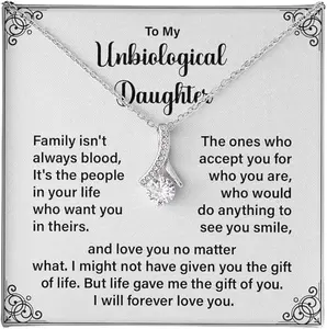 To My Unbiological Daughter, Family Isn’t Always Blood, Stepdaughter Gifts from Stepmom, Adopted Daughter Necklace, Unbiological Daughter Gifts from Stepdad, Birthday Graduation Gift, Sentimental Quotes, Stunning Box