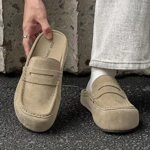 Suede Loafer‑Style Mules Men's Khaki｜Classic Design Commute & Daily Wear