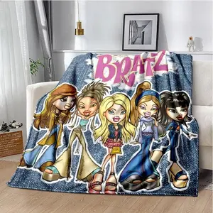 Bratz Cute Cartoon Blanket Ultra Soft Flannel Cozy Warm Fashion Bedroom Couch Sofa Home Hiking Picnic Throw Decor Birthday Gift Christmas Gift for Girls Teens Women Kids Kawaii Y2K Style