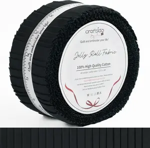 Craftido 100% Cotton Jelly Roll Fabric 40 Strips 2.5" x 44" Precut for Quilting Sewing Crafting Home Decor Black, TikTokShopDealsforYouDays, SummerWins
