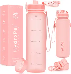HydroPal 1000ml Sports Water Bottle with Time Marker and Strap 1L/34oz Portable Drinkware for Daily Use Tumbler