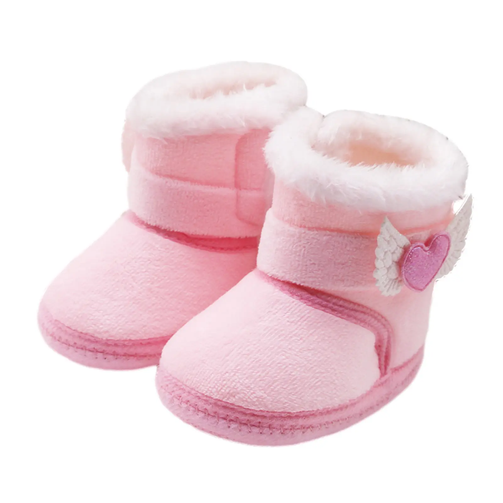 Emmababy Baby Boots Infant Toddler Boys Girls Ankle Booties Little Kids Winter Shoes for Indoor Outdoor Walking Warm Shoes Plush Heart Wings Snow Boot