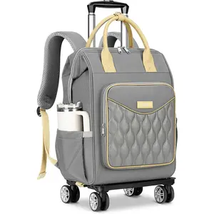 Rolling Backpack for Women, 15.6 In Rolling Travel Backpack with 4 Spinner Wheels, Carry Wheeled Backpack with Detachable Trolley, Water-Resistant Roller Bag for College Business Work, Grey