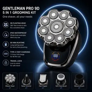 Detachable Head Electric Shaver Kit, 5-in-1 Electric 9 Head Shaver for Men | 9D Hair Clipper | USB Rechargeable Bald Head Trimmer with Nose & Beard Grooming Kit
