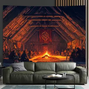 Viking Longhouse Backdrops & Banners - With comfortable firelight scenes, suitable for living room and bedroom decoration, unique Gifts, living room decoration/Comfortable atmosphere/Detailed wall art