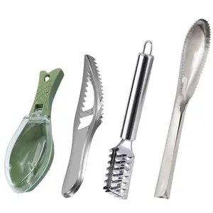 4 Pieces Stainless Steel Fish Scale Remover Cleaner Kitchen Scaler Fish Skin Graters Cleaning Peeler Scaler Scraper with Bottle Opener for Kitchen Cleaning Tools