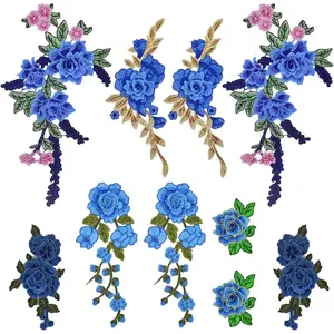 10 count(5 Pairs) Blue Embroidered Flower Sew On Patches Floral Flower Embroidery Appliques Decorative Patches for DIY Jeans Hat Bag Clothes Sewing Art Crafts, 5 Styles
