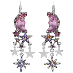 Precious Pink Moon Shadow Leverback Earrings (Sterling Silvertone)