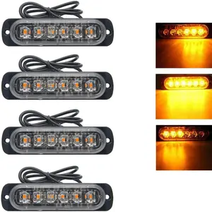 4pcs 4.3 Inch LED Strobe Warning Lights, Amber Yellow 6 LED Safety Emergency Flashing Light Construction Hazard Beacon LED Light for Car Truck Van Off Road Vehicle Boat Surface Mount