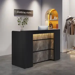 LITTLE TREE Reception Desk with LED Lights, 63 Inches Front Counter Desk for Checkout, Lobby, Salon, Retail, Modern Large Counter Table for Store Shop Clinic Office