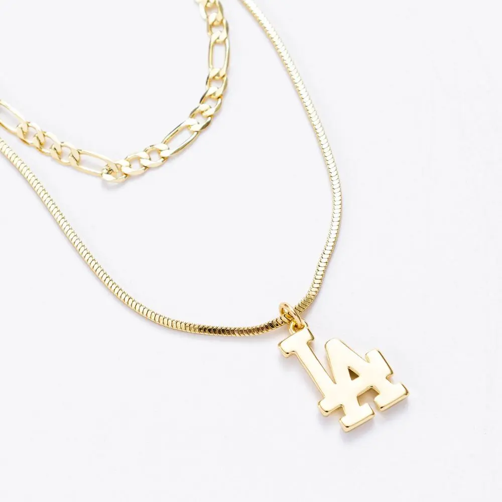 Bijoux Sport by Luv Aj MLB "Los Angeles Dodgers" Double Chain Logo Necklace - Gold