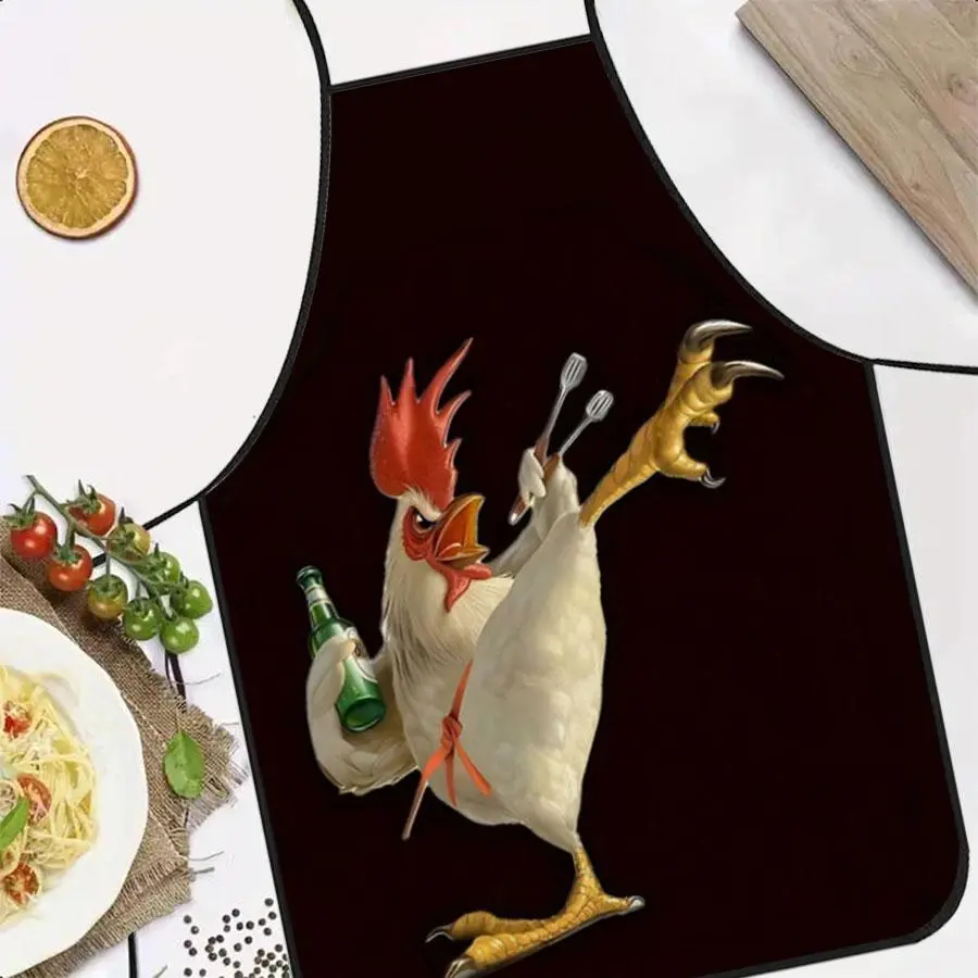Personalized Creative Kitchen Apron with Rooster Design, Unique Beer Themed Cooking Apparel for Home and Bathroom Use, Chicken Pattern Apron, Novelty Cooking Aprons