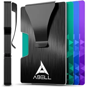 ABELL Men's Front Pocket Wallet With Money Clip - Black- Ultra Thin Minimalist RFID Blocking Card Holder Wallet - Aluminum Business Card Holder Organizer With Money Clip for Men
