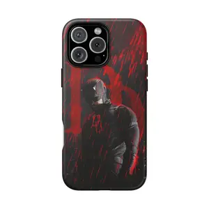 Red Noir Vigilante Phone Case Inspired by Daredevil, Dark Superhero Art Design, Comic Style Cover Suitable for iPhone 17-11 Pro Max/Plus and  Samsung Galaxy S23-25