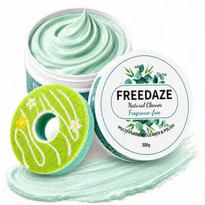 FREEDAZE Multi-Surface Cleaning Paste with Donut Sponge, Shell Powder & Coconut Oil Formula, Kitchen Bathroom Cookware Sink Tile Stainless Steel & White Shoe Cleaner Polish, 10.58 oz
